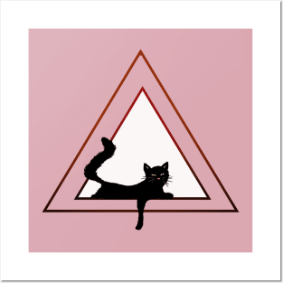 Relaxing Black cat geometric triangle art Posters and Art